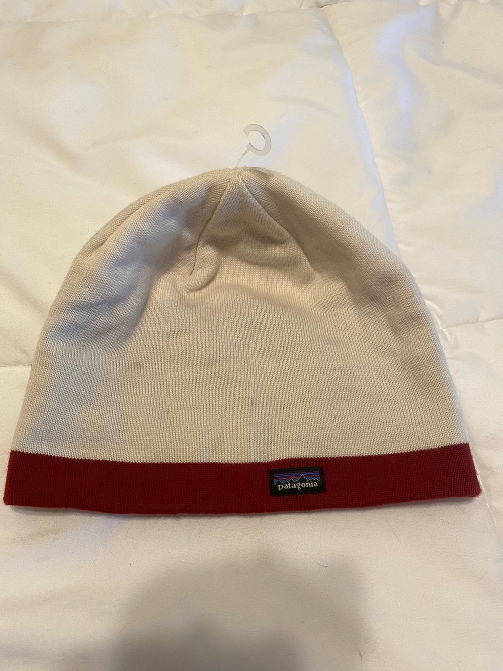Patagonia  Cream Beanie with Red Cuff